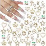 24 pi�ces accessoires nail art y2k en alliage d�corations ongles avec strass formes c?ur papillon croix ...