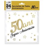 24 serviettes de table pour anniversaire 50 ans en dor or mtallique blanc ref / stam00or05