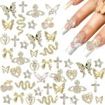 24pcs charms a ongles breloques pour onglesalliage y2k coeurs papillons noeuds cerises et strass pour ...