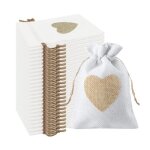 Sachets en toile de jute - motif de coeur - 10x14cm - blanc - romantique