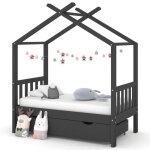 25653�monlit maison cabane pour enfant home - cadre de lit denfant avec un tiroir gris fonc� pin 70x140 ...