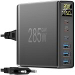 285w chargeur usb c rapide multiple 6 ports station de charge avec �cran led gan pd chargeur usb c 100w ...