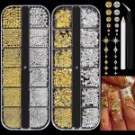 2bo�tes strass ongle nail art dor�es et argent�esm�tal massif micro caviar accessoires pour nail art ...