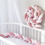 2m tour de lit coussin serpent coussin tress� pare - chocs velours protection b�b� - blanc + rose + rose ...