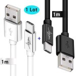 [2pcs1m] cble usb type c 2a noir & blanc cble chargeur cable c usb charge / synchro ultra rapide pour ...