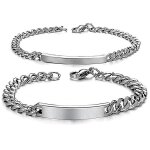 Bracelet couple gourmette chane acier inoxydable argent zircon saint - valentin
