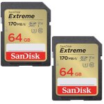2pcs carte m�moire sdxc sandisk extreme 64go sdxc 170mb / s 80mb / s uhs - i class 10 u3 v30 rescuepro ...