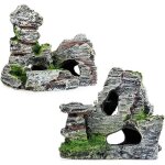 2pcs ornement aquarium roche creuse herbe verte cachette crevettes / poissons paysage roche arbre grotte ...