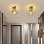 2pcs plafonnier industriel e27 lustre suspension luminaire vintage design mtal cage 16cm dor pour ...