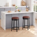 2pcs tabouret de bar pivotant sans dossier - assise ronde rembourr�e en cuir pu - - structure m�tal robuste ...