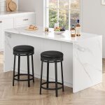 2pcs tabouret de bar pivotant sans dossier - assise ronde rembourr�e en cuir pu - - structure m�tal robuste ...
