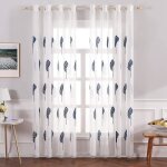 Rideaux - 2pcs voilages feuilles broderie - 100x200cm - semi - transparents - bleu Rideaux - 2pcs voilages feuilles broderie - 100x200cm - semi - transparents - bleu