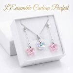 2splendid� boucles doreilles et collier orn�s de cristaux autrichiens et baign�s dans lor blanc. magnifique ...