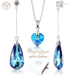 2splendid� parure luxe solitaire : collier pendentif & boucles doreilles cristal autrichien. baign� or ...