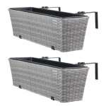 2x bac � fleurs en polyrotin gris jardini�re pour balcon pot de fleur avec fixation terrasse fen�tre ...