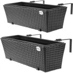 2x bac � fleurs en polyrotin noir jardini�re pour balcon pot de fleur avec fixation terrasse fen�tre ...