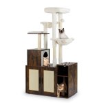 3 en 1 arbre � chat 161 cm costway condo 2 hamacs poteaux et tapis � griffer en sisal bac � liti�re cach� ...
