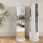 3 en 1 armoire � bijoux 360�avec miroir pleine longueur 2 tiroirs porte - manteau blanc