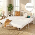 3 en 1 lit adulte 180 x 200 cm costway lumi�res led station de charge 2 lits simples s�par�s avec roues ...