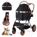 3 en 1 poussette pour animaux pliable costway 4 roues panier et coussin amovibles ceinture de s�curit�chiens ...