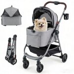 3 en 1 poussette pour animaux pliable costway si�ge auto amovible panier de rangement porte - gobelet ...