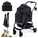 3 en 1 poussette pour animaux pliable costway si�ge auto amovible panier de rangement porte - gobelet ...