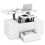 3 en 1 table basse avec plateau relevable costway 4 tabourets de rangement pour 4 � 8 personnes compartiment ...