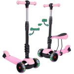 Trottinette enfants rglable 3 en 1 - rose - 3 roues lumineux - sige amovible