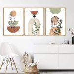 3 affiche decoration murale terracotta et vert tableau art abstrait geometrique plante boheme poster ...