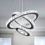 Lustre led 3 anneaux en cristal swarovski - effet prisme finition chrome pour salles  manger de luxe ...