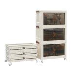 Organisateur de rangement - blanc - 3 boîtes pliables - plastique durable - avec roulettes - 48. 5x30x86cm ... Organisateur de rangement - blanc - 3 boîtes pliables - plastique durable - avec roulettes - 48. 5x30x86cm ...