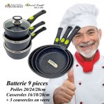 Batterie de cuisine - espace cuisine professionnel - 9 pi�ces - 100% antiadh�sif - compatible tous feux ...