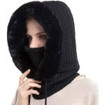 3 in1 bonnet femme hiver - masque - xjydncg - multifonction - chaud coupe - vent - noir