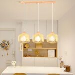 3 lampes suspension en bambou et bois vintage lampe �18cm lustre style boh�me e27 luminaire pour cuisine ...