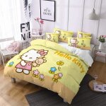 3 pcs hello kitty en microfibre douce avec housse de couette avec fermeture clair et 2 taies doreiller ...