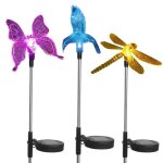 3 pcs lampes solaires de jardin � led multicolores changeantes en formes de papillon colibri libellule ...