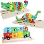 3 pcs puzzle 3d animaux en bois pour enfants jouets montessori enfant 3 4 5 ans crocodile dinosaure et ...