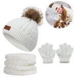 3 pices enfant ensemble chapeau hiver bonnet charpe gant tricot doublure paisse pour fille garon(3 ...