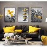 3 pi�ce noir blanc paysage posters et imprimer toile peinture murale art jaune style image moderne salon ...