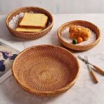 3 pi�ces panier de rangement rond en rotin corbeille de fruits en osier organisateur tress� naturel pour ...