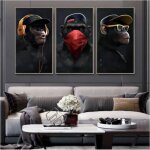 3 pi�ces tableau singe sages singes pop art toile moderne cool animal toile art pour salon d�coration ...