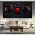 3 sages tableau singes pop art cadre singes deco moderne cool animal toile artpour salon d�coration (sans ...