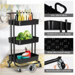 Desserte de cuisine  roulettes en mtal et abs - 3 tiers - noir