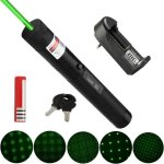 303 pointeur laser prsentateur vert puissant + 18650 batterie + chargeur + cls point graver 532nm