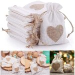 30pcs sachets en toile de jute pochettes avec cordon et motif de coeur pour cadeau mariage bijoux emballage ...