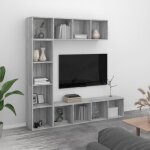 3152714 vidaxl ensemble bibliothque - meuble tv 3 pcs sonoma gris 180x30x180 cm