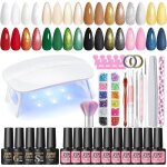 33pcs kit ongle gel uv complet avec lampe10pcs vernis semi permanent rouge vert blanc brun et flash uv ...