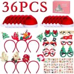 36 pcs accessoire noel 12 bonnet noel 12 autocollants de tatouage 6 serre tete noel 6 lunettes noel dguisemen ...