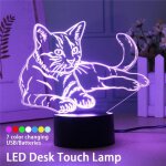3d led veilleuse tactile lampe de chevet - chat - 7 couleurs - enfant cadeau  piles (sans piles)