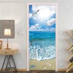3d paysage de ciel bleu oc�an plage porte affiche auto - adh�sif porte autocollant porte papier peint ...